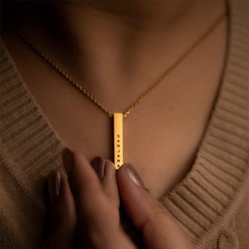 Personalized Cuboid Bar Engraved Name Necklace - Image 2